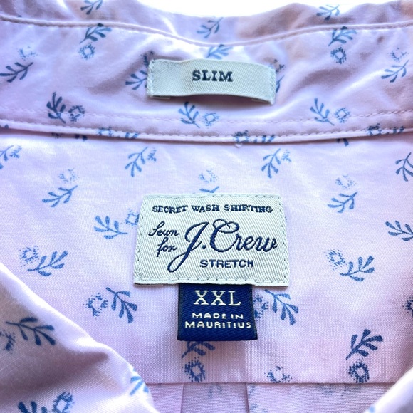 J. Crew "Secret Wash Shirting" Button Down Long Sleeve Pink w/Blue Leaves in XXL - Picture 10 of 10